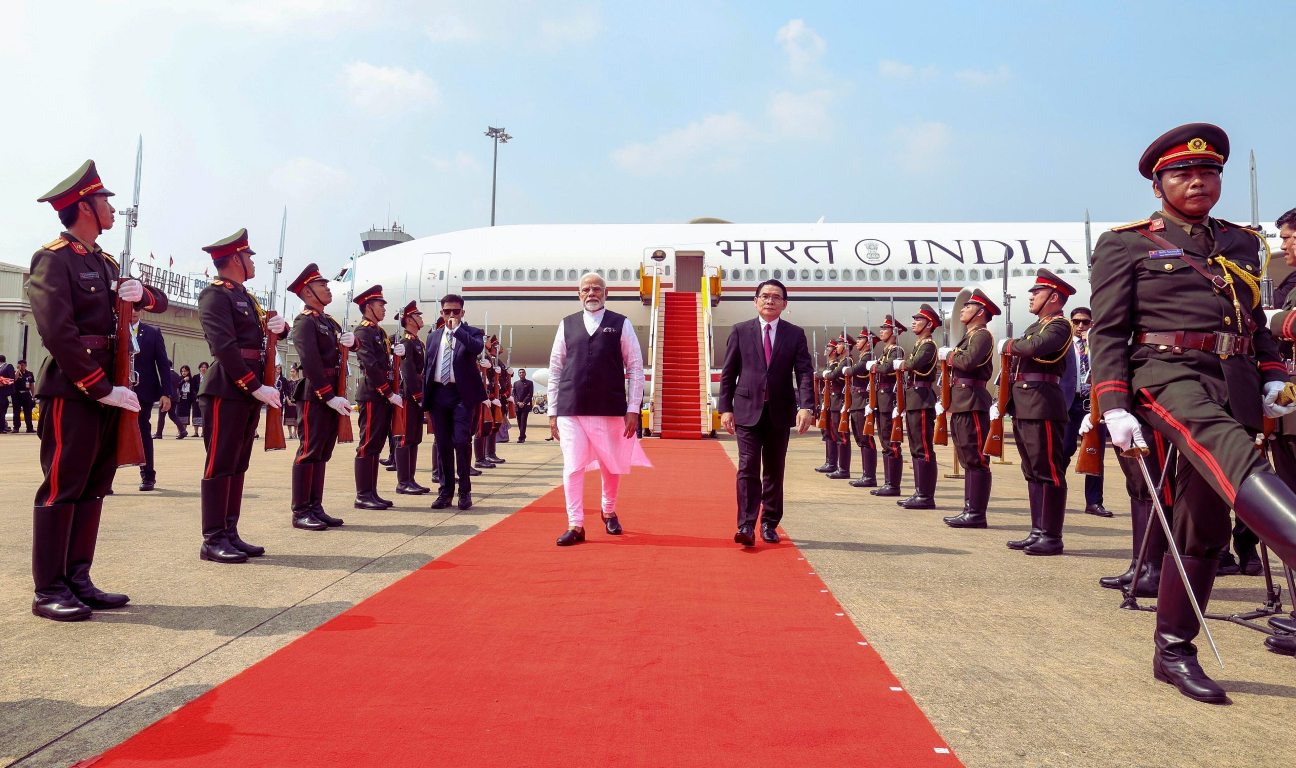 Prime Minister Modi arrives in Vientiane, Laos, accorded ceremonial Guard of Honour