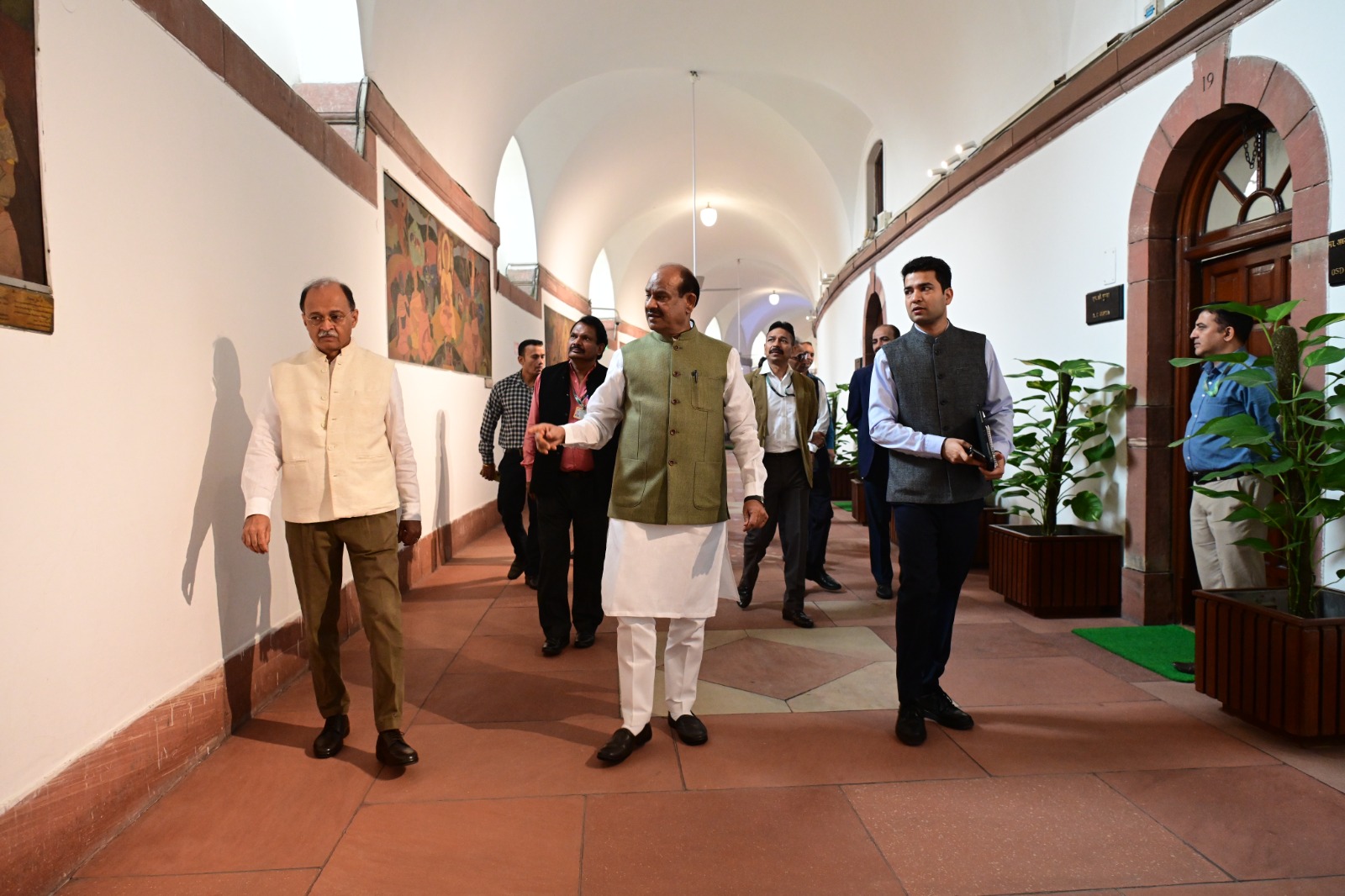 Om Birla inspects arrangements for winter session in Parliament house complex