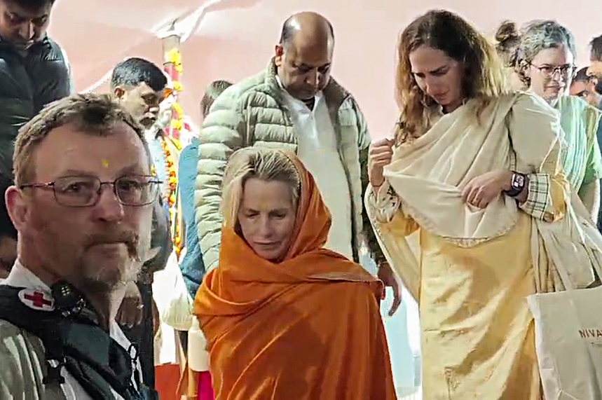 Laurene Powell Jobs, wife of Steve Jobs, visits Niranjani Akhara at Maha Kumbh