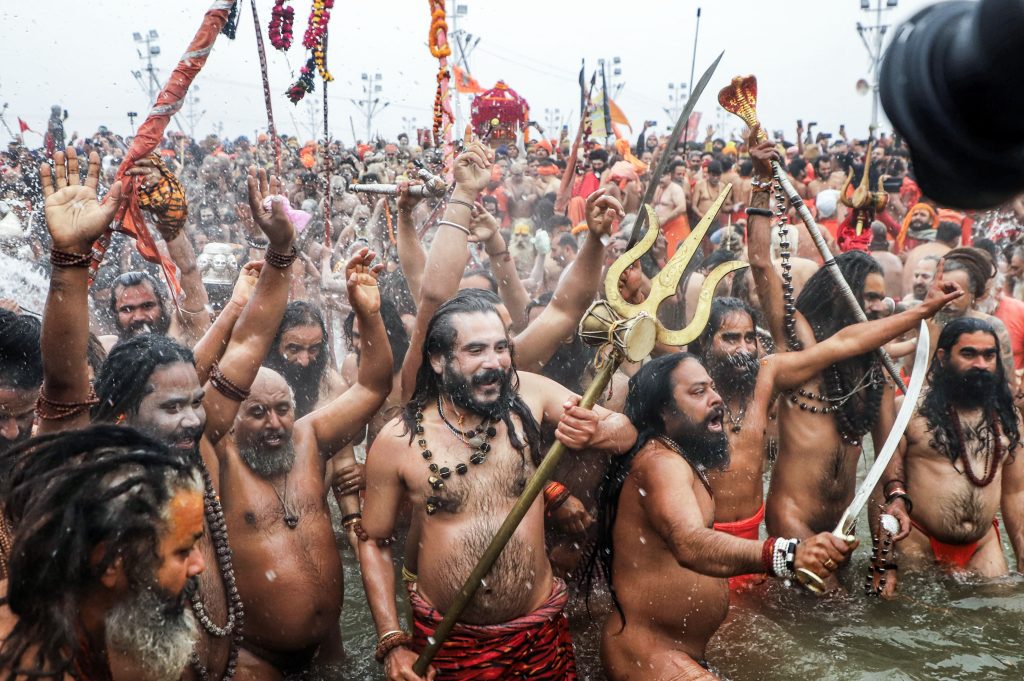 Naga Sadhus take an 'Amrit Snan' at Triveni Sangam