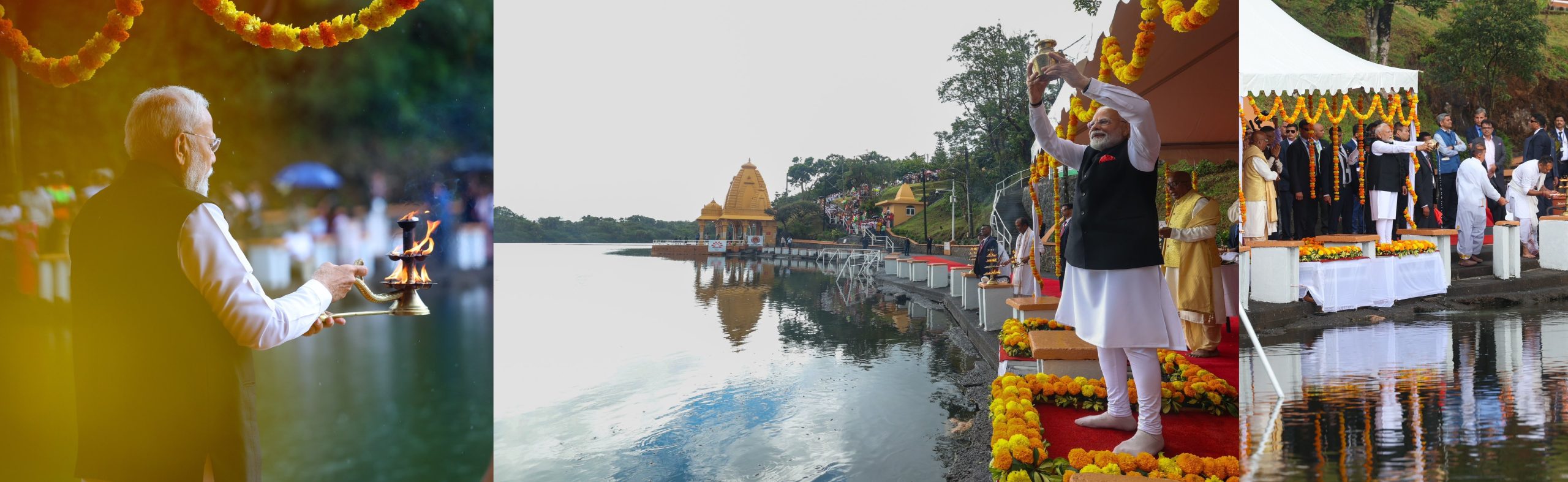 PM Modi offers prayers at Mauritius’ sacred Ganga Talao