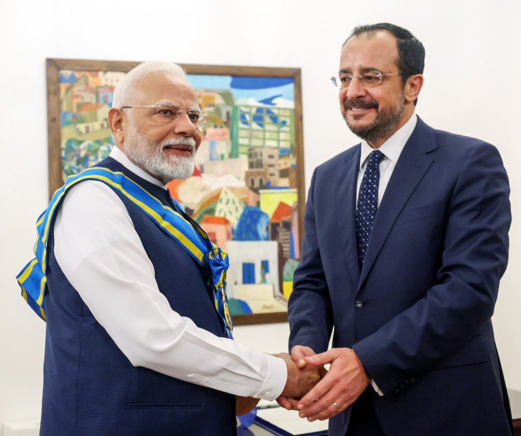 PM Modi receives Cyprus's highest civilian honour 'The Grand Cross of the Order of Makarios III'