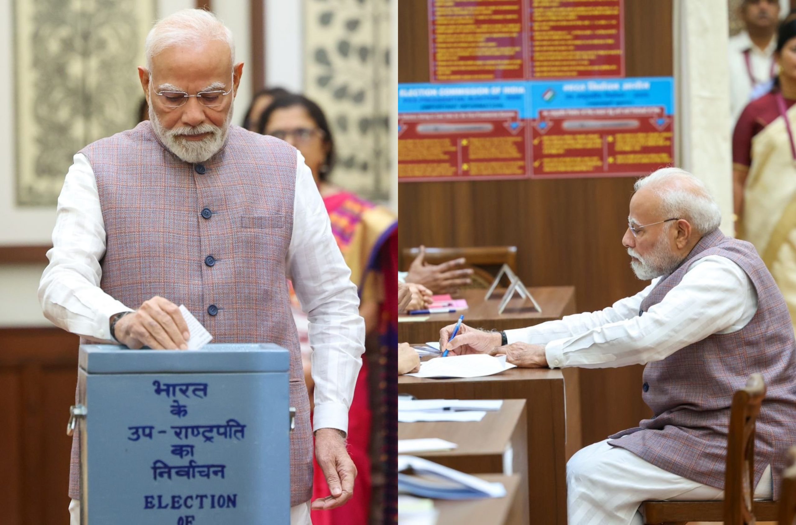 उपराष्ट्रपति चुनाव के लिए मतदान शुरू, पीएम मोदी ने डाला पहला वोट