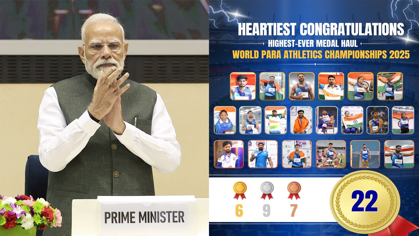 PM Modi hails Indian contingent’s record medal haul at World Para-Athletics Championships
