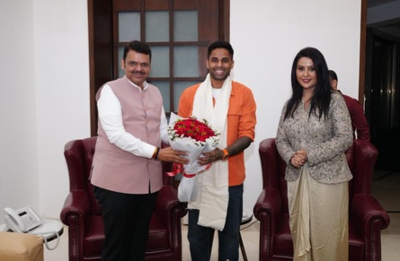 Maharashtra CM felicitates captain Suryakumar Yadav, Shivam Dube after T20 WC glory