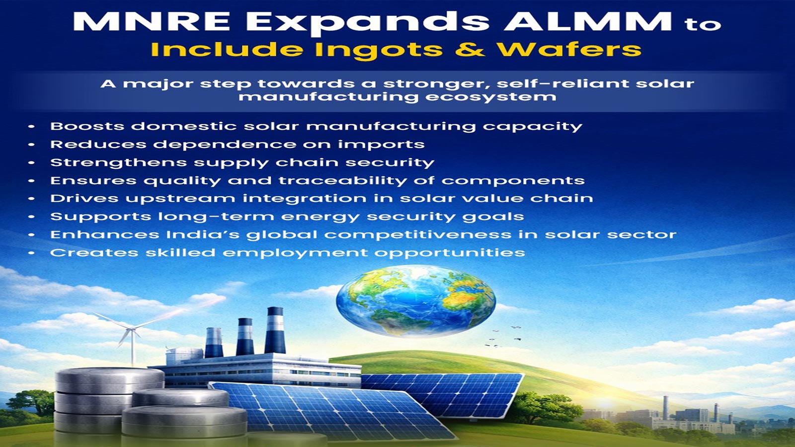 Ministry of New and Renewable Energy extends ALMM framework to solar ingots and wafers from June 2028