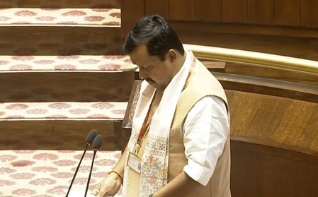 BJP President Nitin Nabin sworn in as Rajya Sabha member