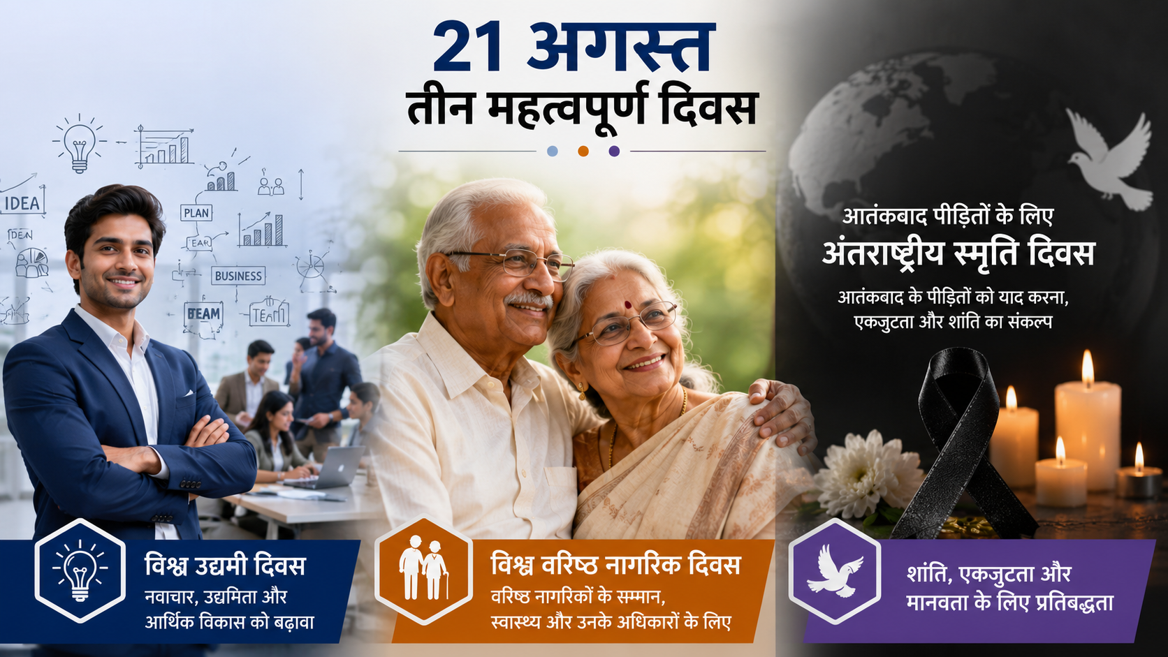 21 अगस्त: एक तारीख, तीन संदेश—उद्यमिता को प्रोत्साहन, बुजुर्गों का सम्मान और आतंकवाद के खिलाफ संकल्प