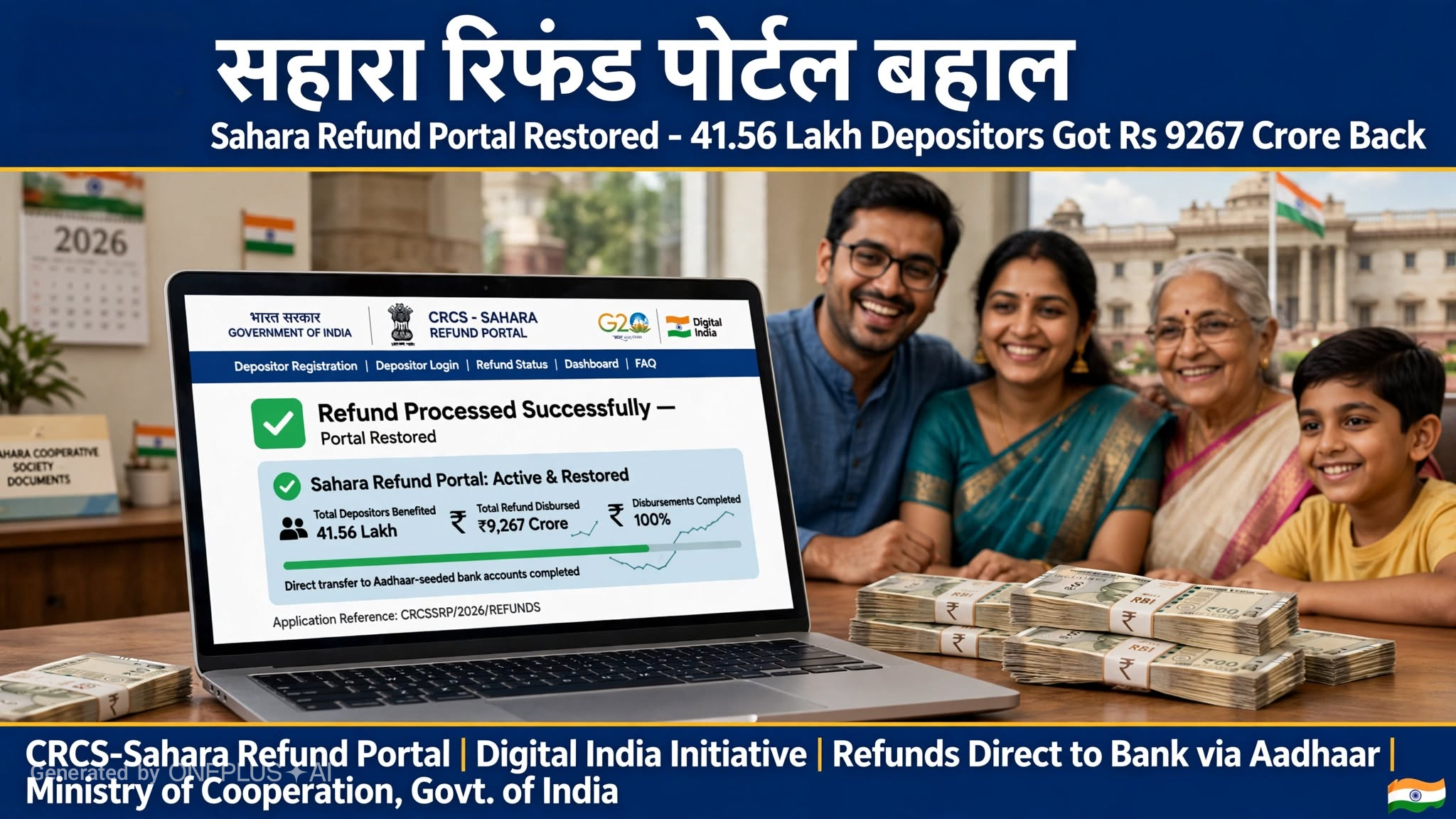 सहारा के 41.56 लाख जमाकर्ताओं को 9,267 करोड़ रुपए वापस, रिफंड पोर्टल फिर बहाल