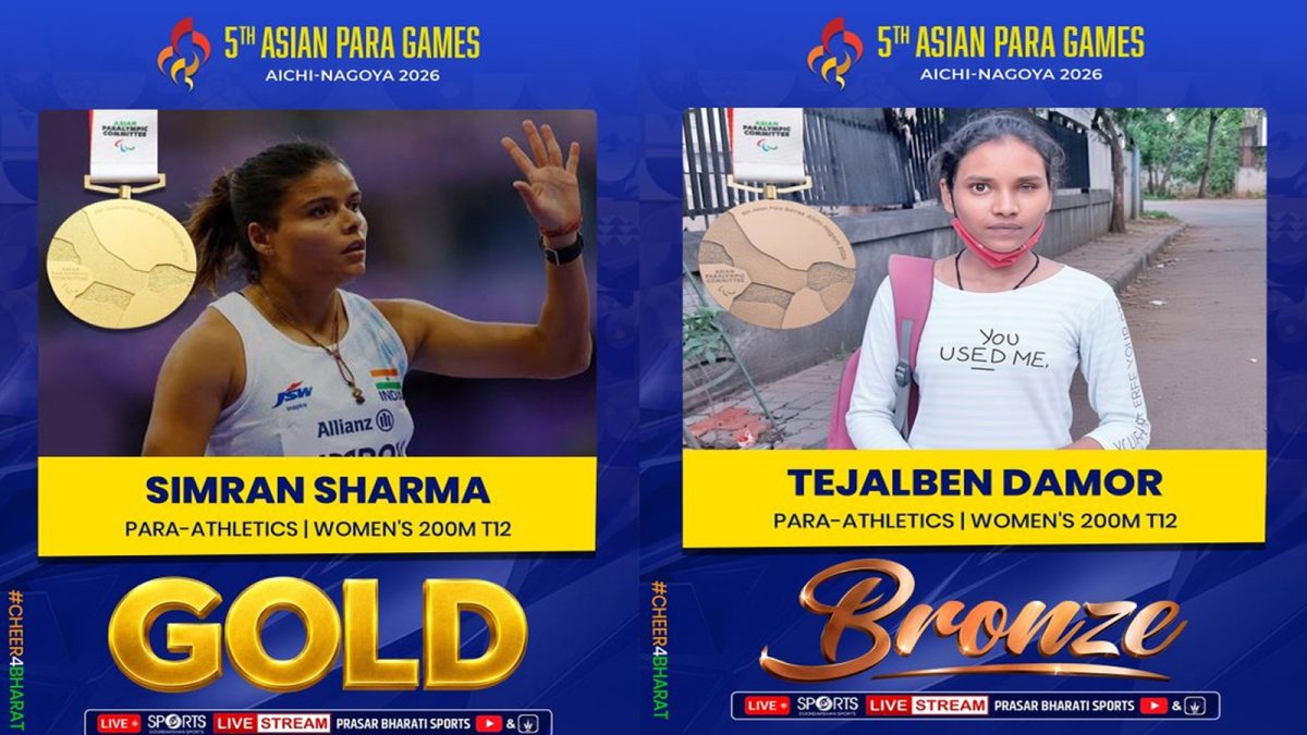 Asian Para Games: Simran strikes gold, debutant Tejalben gets bronze in women’s 200m T12 event