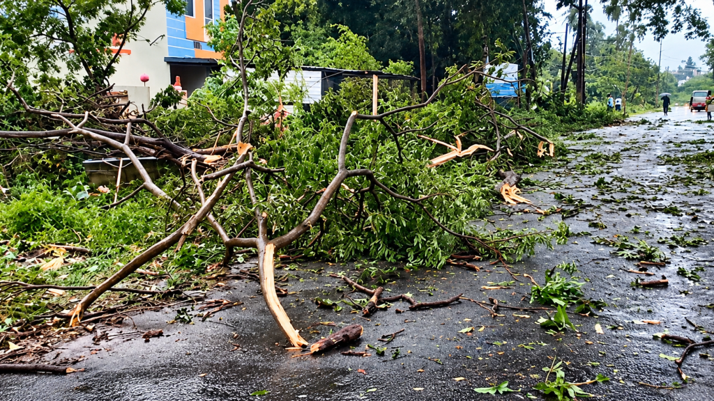 Storm-Damaged Road After Heavy Rain